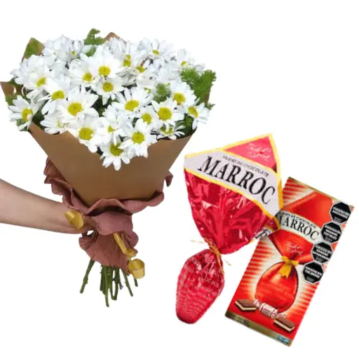 Ramo de margaritas blancas y huevo de pascua marroc